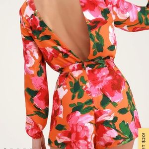 Sweetest Song Orange Floral Print Backless Long Sleeve Romper Lulu’s